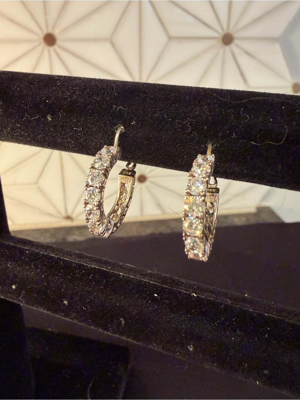 925 Silver CZ Hoop Earrings Multi Row Cubic Zirconia Hinged Huggie Hoops